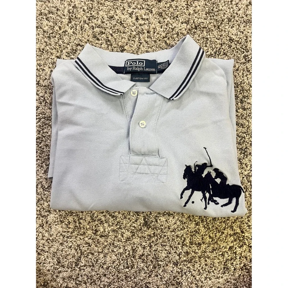 Polo Ralph Lauren Mens XL Light Blue Big Pony Custom Fit Short Sleeve Polo Shirt